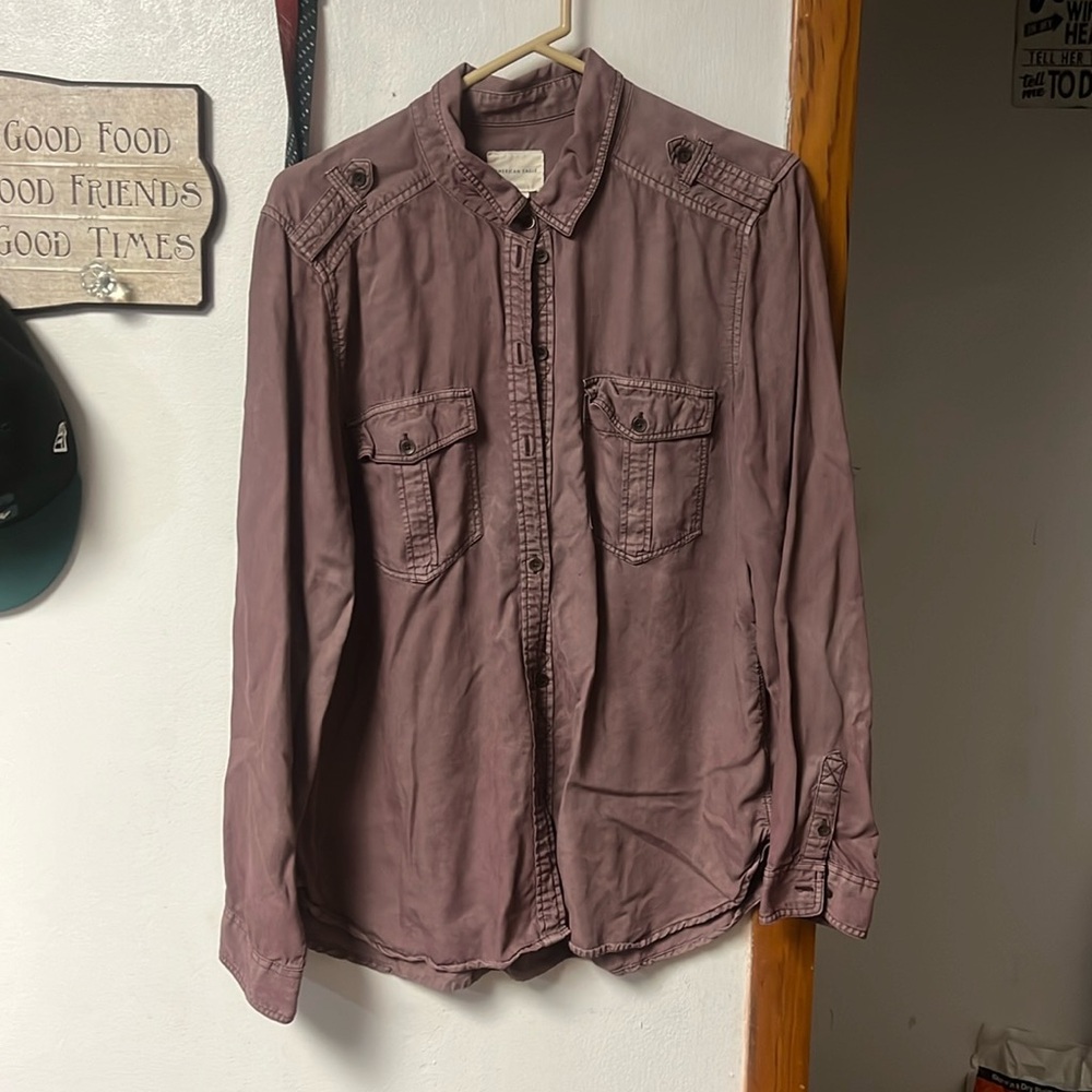 American Eagle plum button up shirt